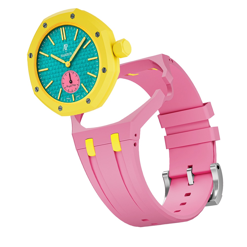 Silikonarmband och skyddskal till AP x Swatch Royal Pop 3 O'clock - Rosa/Gul