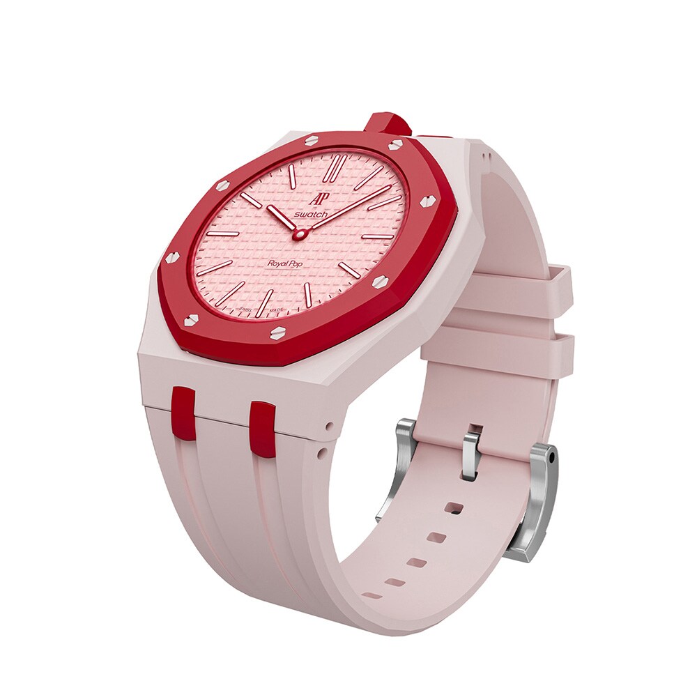 Silikonarmband och skyddskal till AP x Swatch Royal Pop 12 O'clock - Rose/Röd
