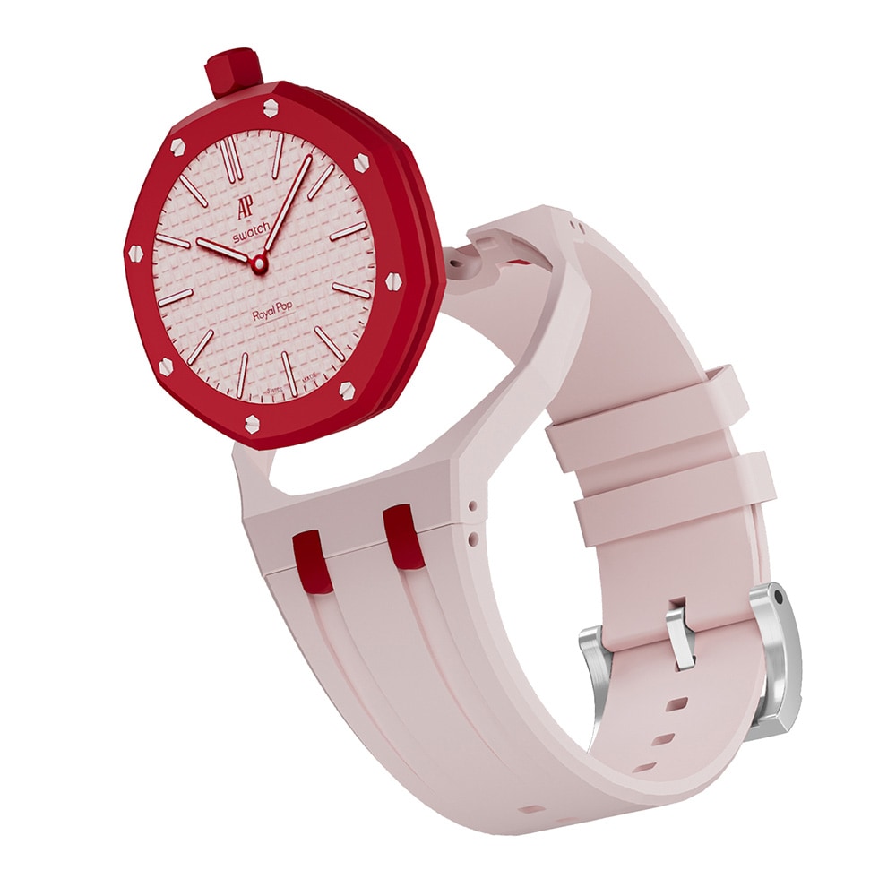 Silikonarmband och skyddskal till AP x Swatch Royal Pop 12 O'clock - Rose/Röd