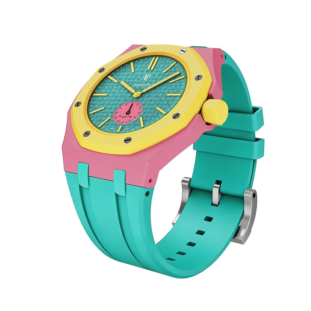 Silikonarmband och skyddskal till AP x Swatch Royal Pop 3 O'clock - Rosa/Grön