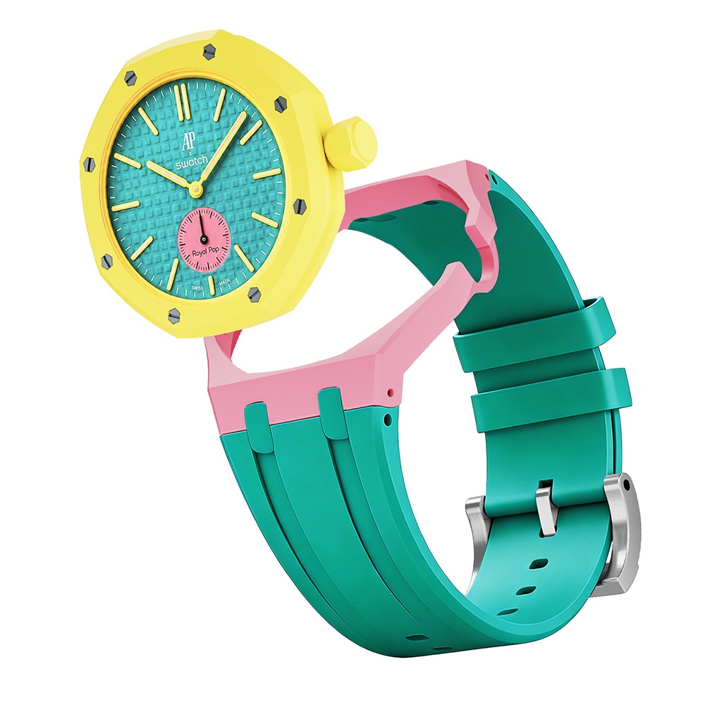 Silikonarmband och skyddskal till AP x Swatch Royal Pop 3 O'clock - Rosa/Grön