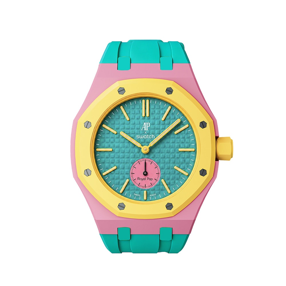Silikonarmband och skyddskal till AP x Swatch Royal Pop 3 O'clock - Rosa/Grön