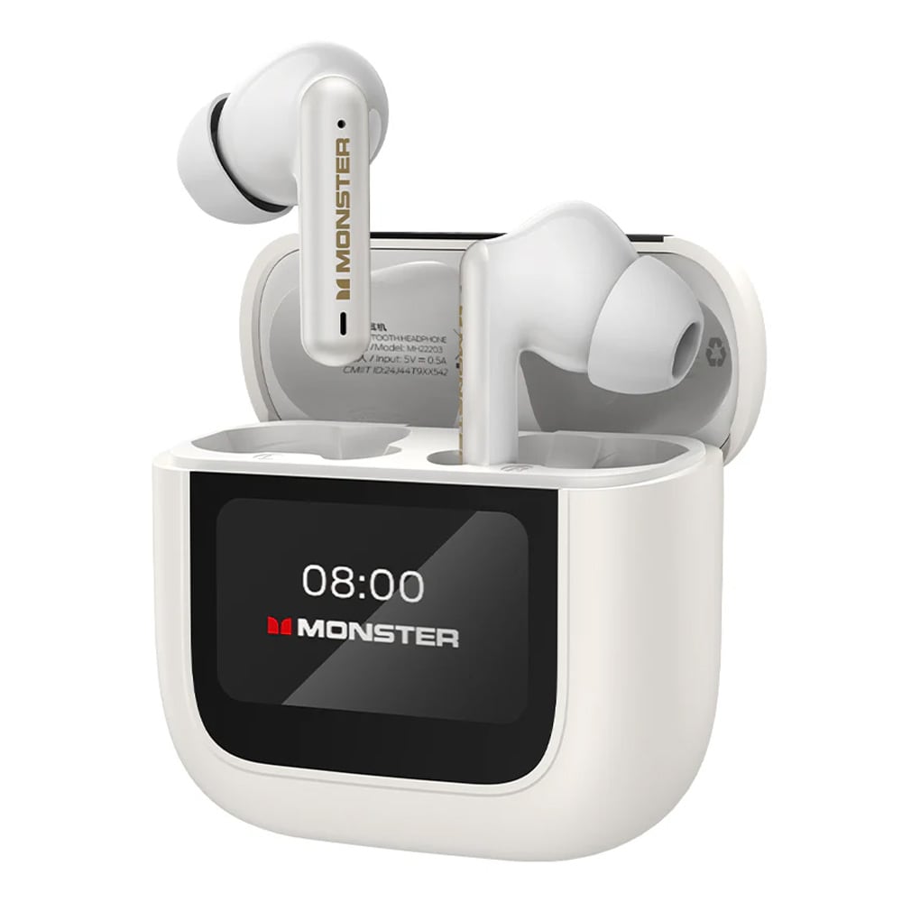 Monster TH300 True Wireless Headset med ANC - Vit / TWS-hörlurar med pekskärm