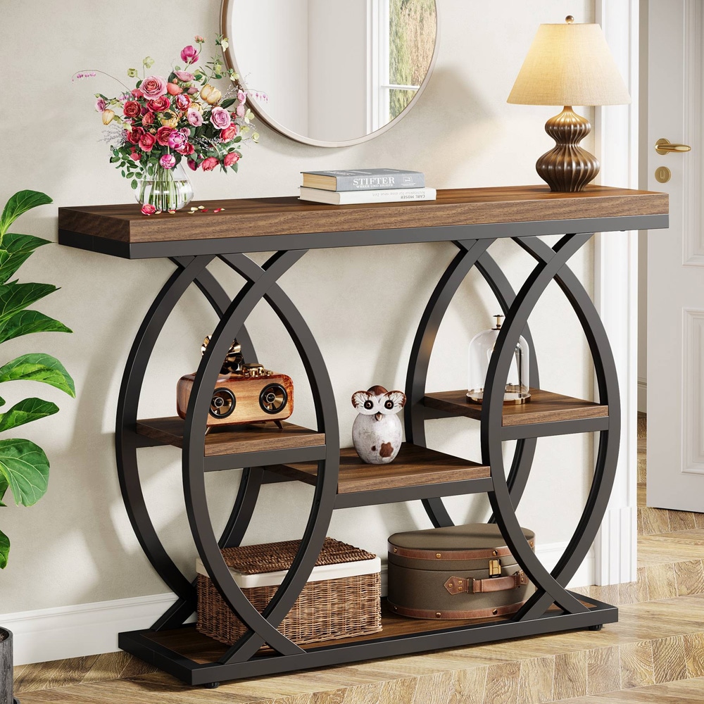 Konsolbord 100 x 30 x 80 cm / smalt hallbord / avlastningsbord med 4 nivåer / rustik brun och svart