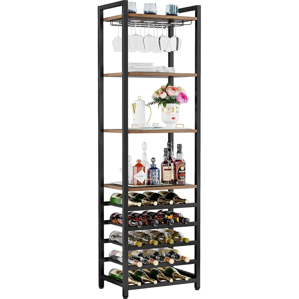 Vinreol med 9 hylder 45 x 35 x 180 cm / hylde med plads til 20 flasker / barhylde med glasholdere