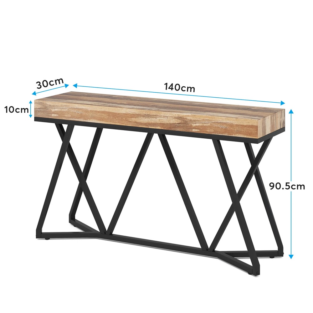 Konsolbord 140 x 30 x 90 cm / smalt hallbord / avlastningsbord med svart metallbas