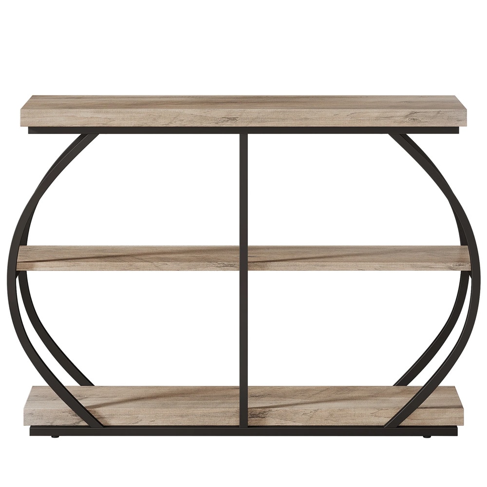 Konsolbord 105 x 30 x 80 cm / smalt hallbord / avlastningsbord med 3 hyllplan / rustik brun och svart