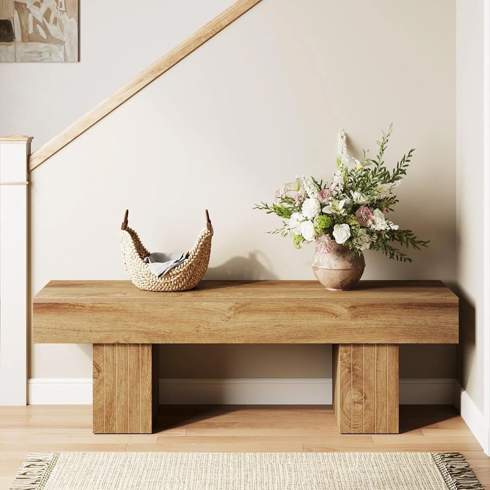 Sittbänk i trä 140 x 35 x 45 cm / robust matbänk i lantlig stil / hallbänk / sängbänk i brunt