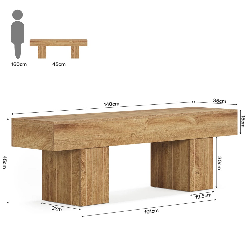 Sittbänk i trä 140 x 35 x 45 cm / robust matbänk i lantlig stil / hallbänk / sängbänk i brunt