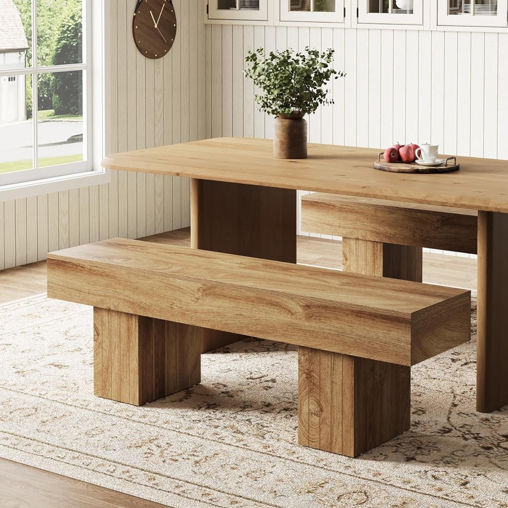 Sittbänk i trä 140 x 35 x 45 cm / robust matbänk i lantlig stil / hallbänk / sängbänk i brunt