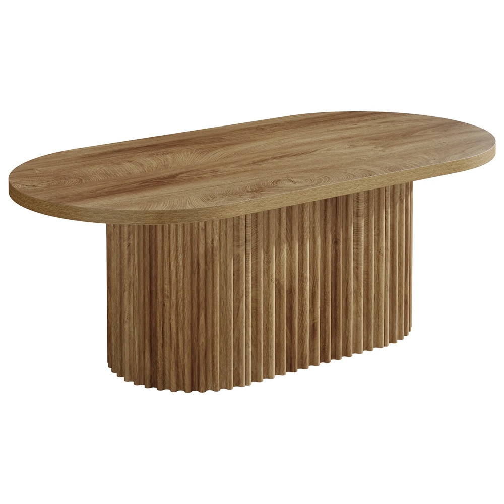 Ovalt soffbord 120 x 60 x 45 cm / rustikt vardagsrumsbord / träbord med ribbad struktur / brunt bord