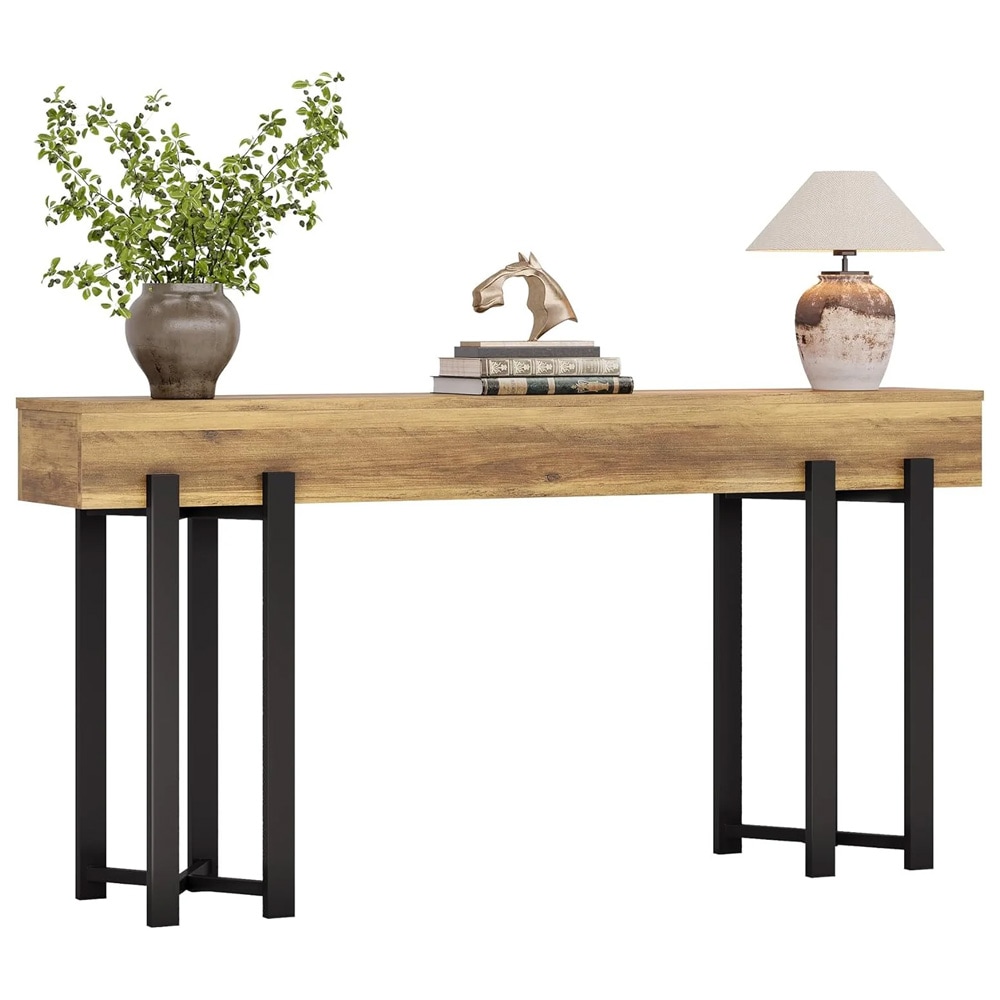 Konsolbord 160 x 30 x 79 cm / smalt hallbord / avlastningsbord med svart metallram / eklook