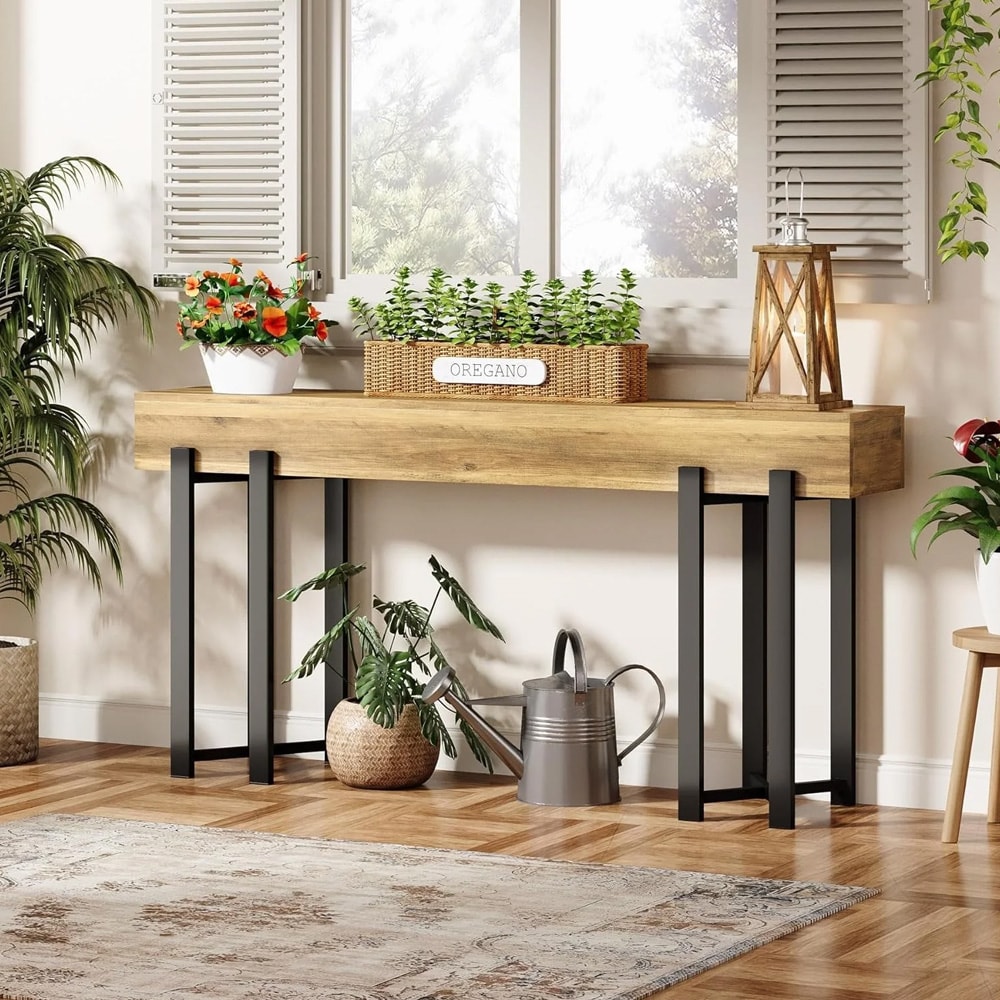 Konsolbord 160 x 30 x 79 cm / smalt hallbord / avlastningsbord med svart metallram / eklook