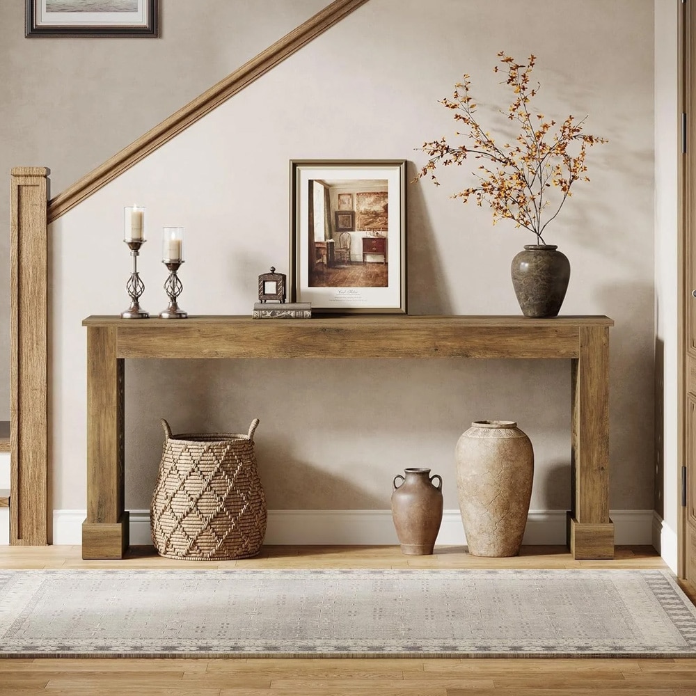 Konsolbord 160 x 30 x 80 cm / smalt hallbord / avlastningsbord i lantlig stil / brunt sidobord