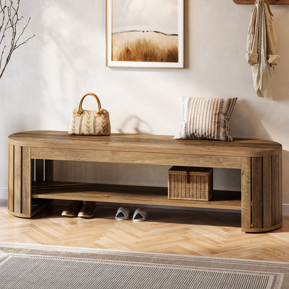Skobänk 160 x 35 x 45 cm / sittbänk med skohylla / hallbänk i rustik brun trälook