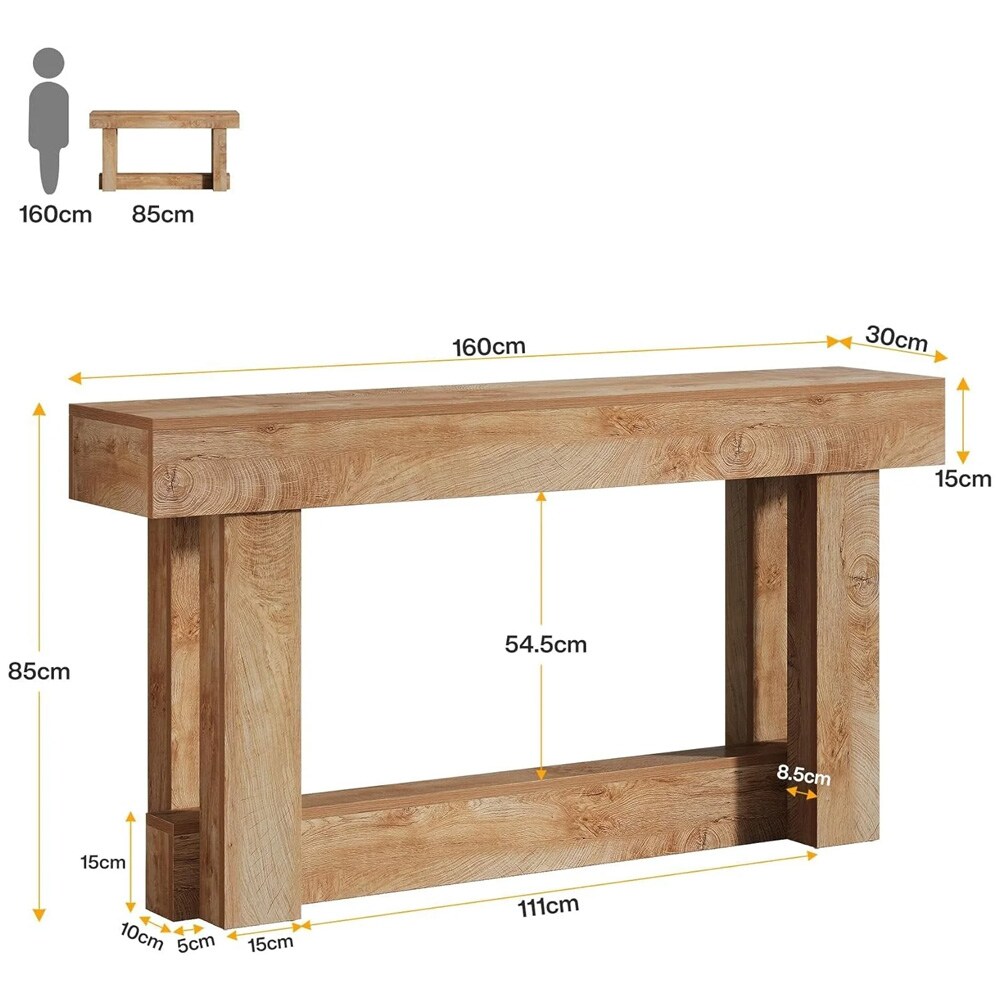 Konsolbord 160 x 30 x 85 cm / smalt hallbord / avlastningsbord med underhylla / sidobord i ljusbrun eklook