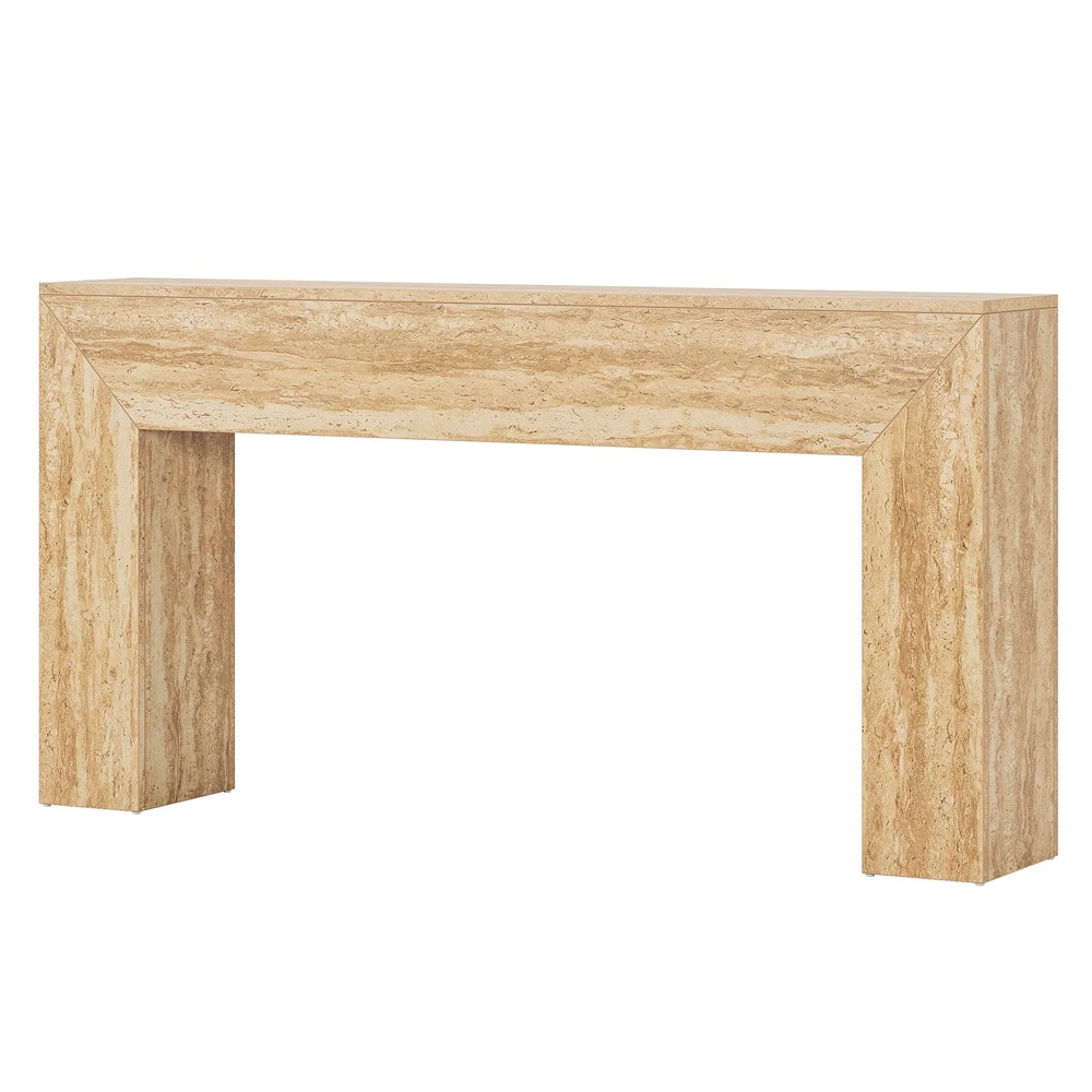 Konsolbord 160 x 30 x 80 cm / smalt hallbord / avlastningsbord i travertinlook / ljusbrunt sidobord
