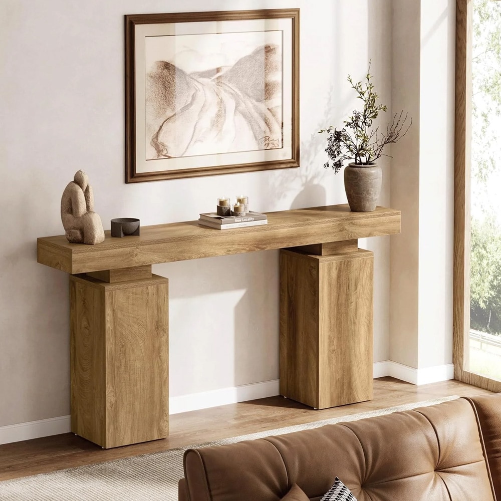 Konsolbord 160 x 30 x 85 cm / smalt hallbord / avlastningsbord med underhylla / brunt sidobord i lantlig stil