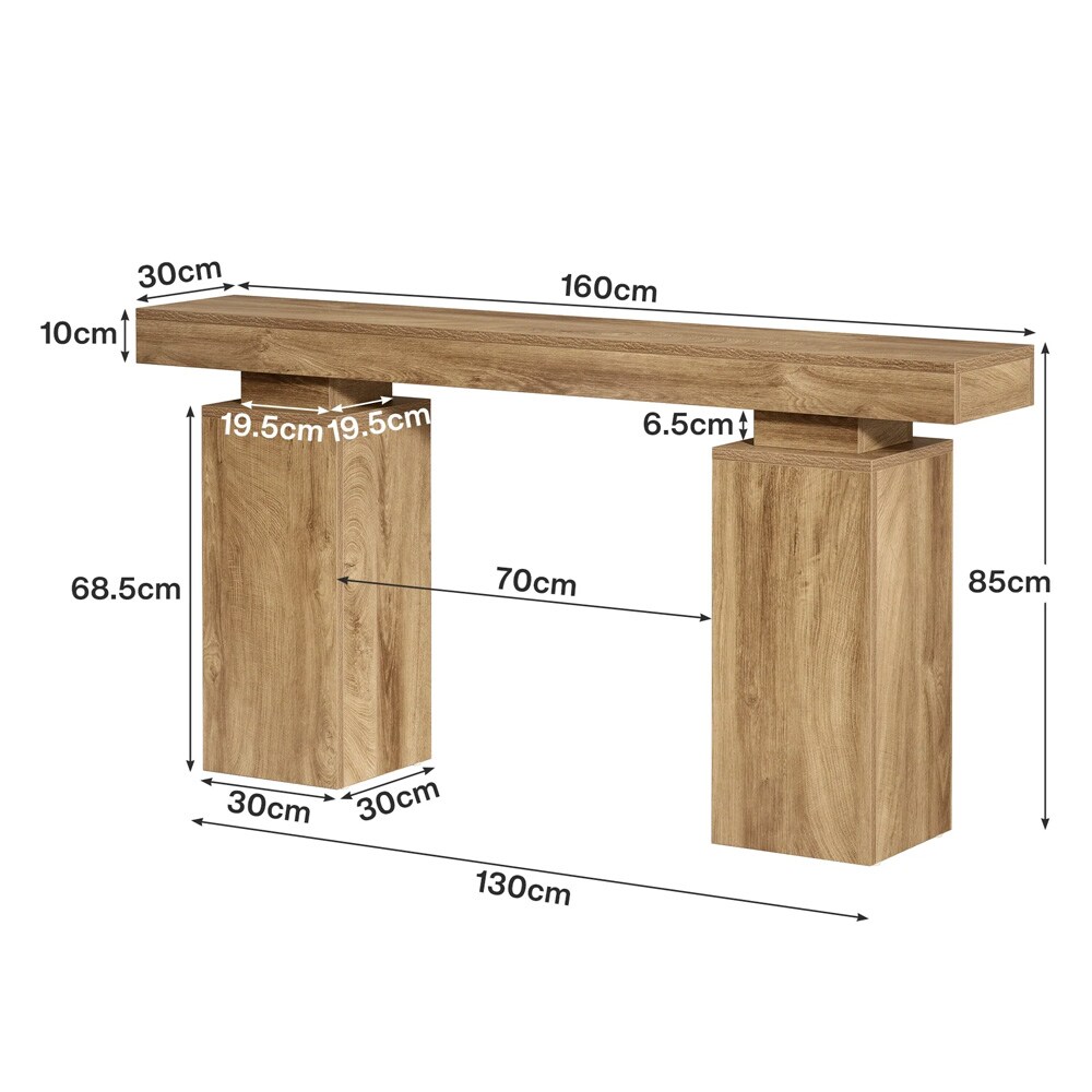 Konsolbord 160 x 30 x 85 cm / smalt hallbord / avlastningsbord med underhylla / brunt sidobord i lantlig stil