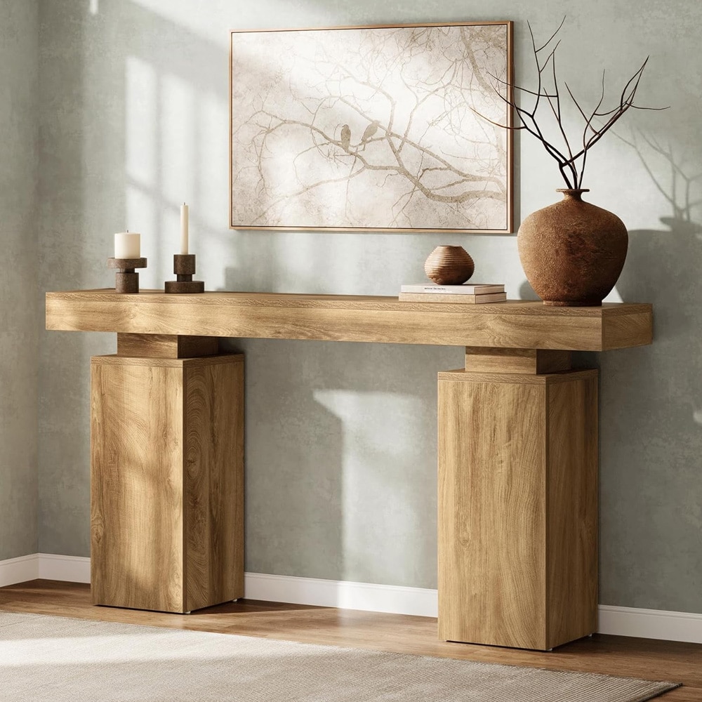 Konsolbord 160 x 30 x 85 cm / smalt hallbord / avlastningsbord med underhylla / brunt sidobord i lantlig stil
