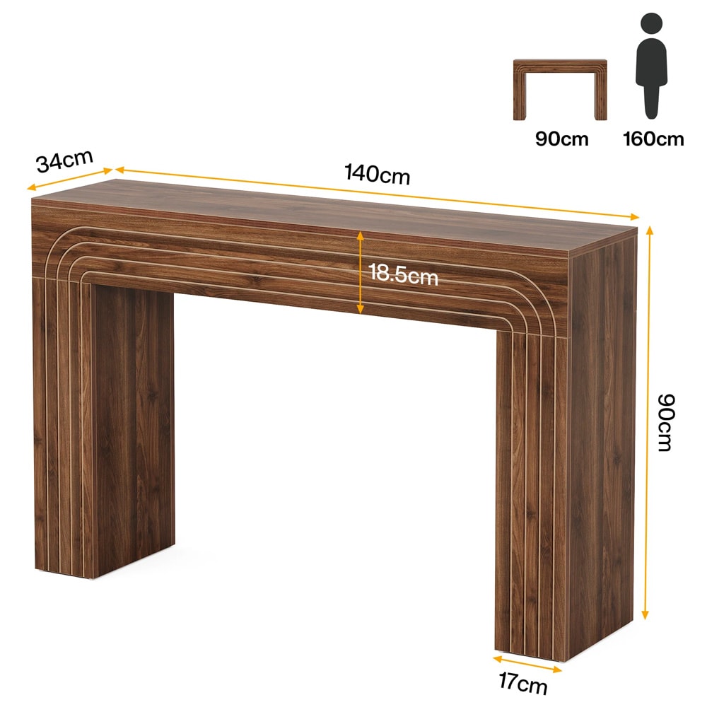 Konsolbord 140 x 34 x 90 cm / smalt hallbord / avlastningsbord i lantlig stil / brunt sidobord