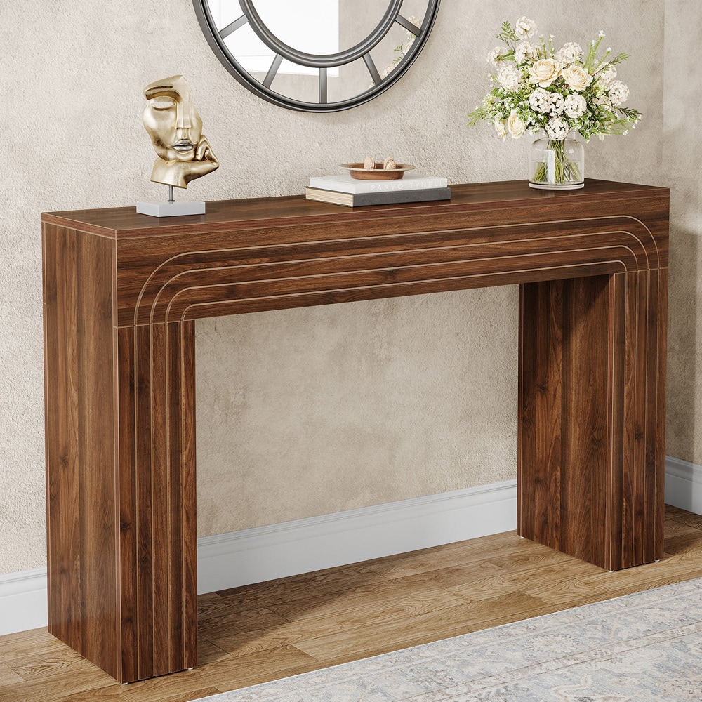 Konsolbord 140 x 34 x 90 cm / smalt hallbord / avlastningsbord i lantlig stil / brunt sidobord