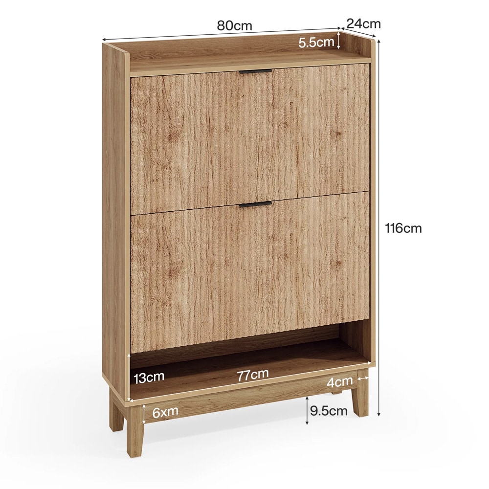 Skoskåp 80 x 24 x 115 cm / smalt skoförvaringsskåp / skobyrå / skoförvaring med 2 luckor och lådor