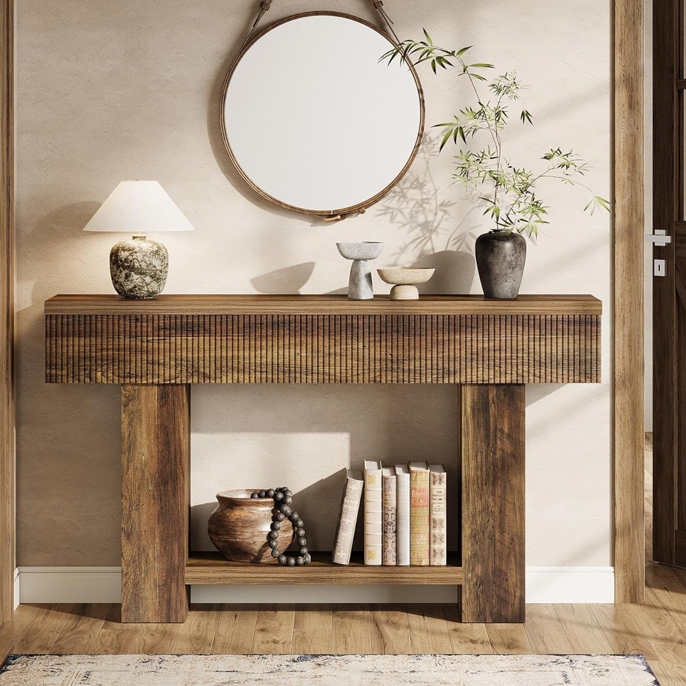 Konsolbord 140 x 30 x 85 cm / hallbord med underhylla / rustikbrunt sidobord / avlastningsbord i lantlig stil