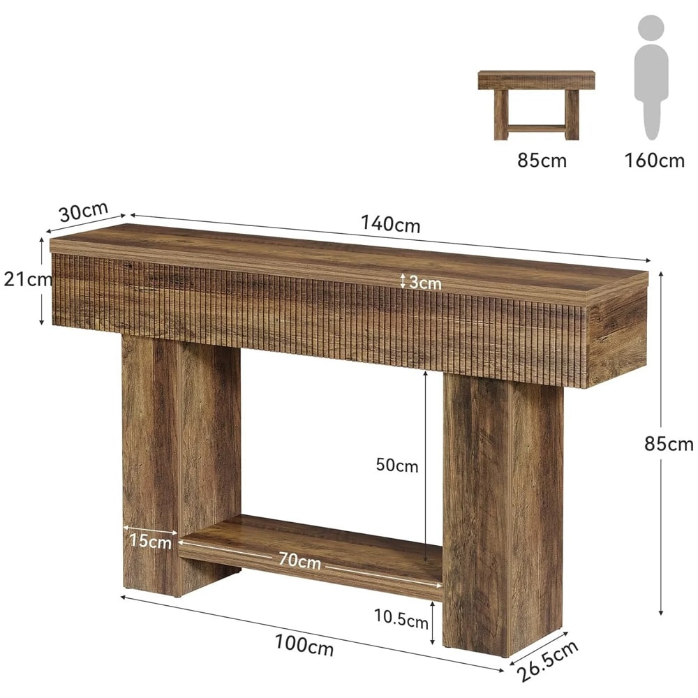 Konsolbord 140 x 30 x 85 cm / hallbord med underhylla / rustikbrunt sidobord / avlastningsbord i lantlig stil