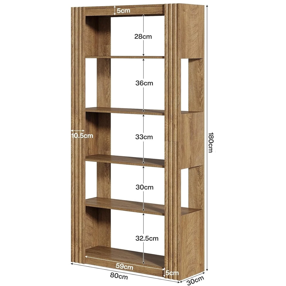 Bokhylla 80 x 30 x 180 cm / fristående förvaringshylla med 5 hyllplan / brun hylla i trälook