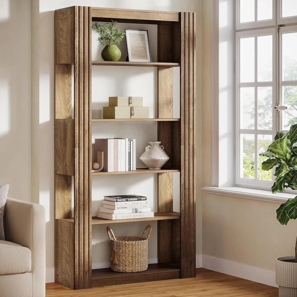 Bokhylla 80 x 30 x 180 cm / fristående förvaringshylla med 5 hyllplan / brun hylla i trälook