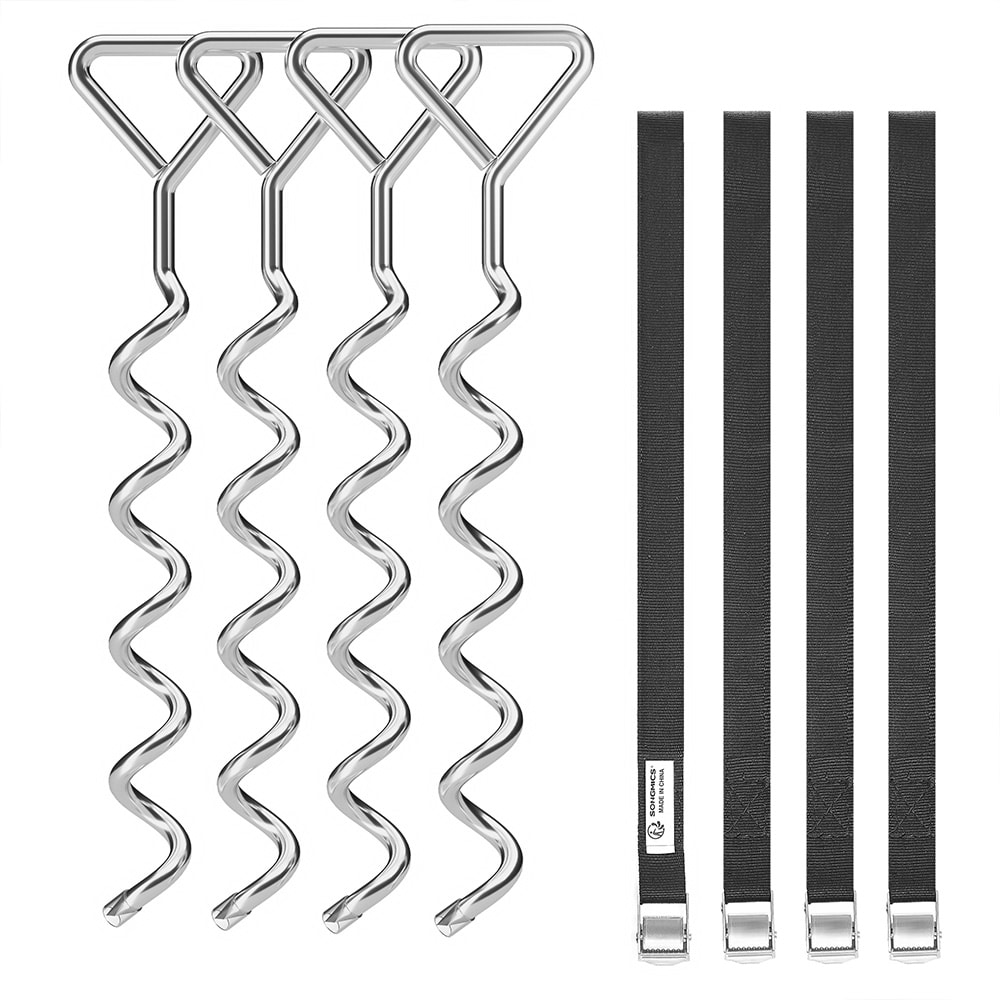 Förankringsset till studsmatta / spiralformade markankare med spännband till trampolin / 4-pack
