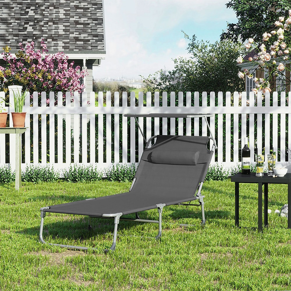 Solsäng 200 x 71 x 38 cm / hopfällbar liggbädd med solskydd / antracitgrå solbädd med justerbart ryggstöd