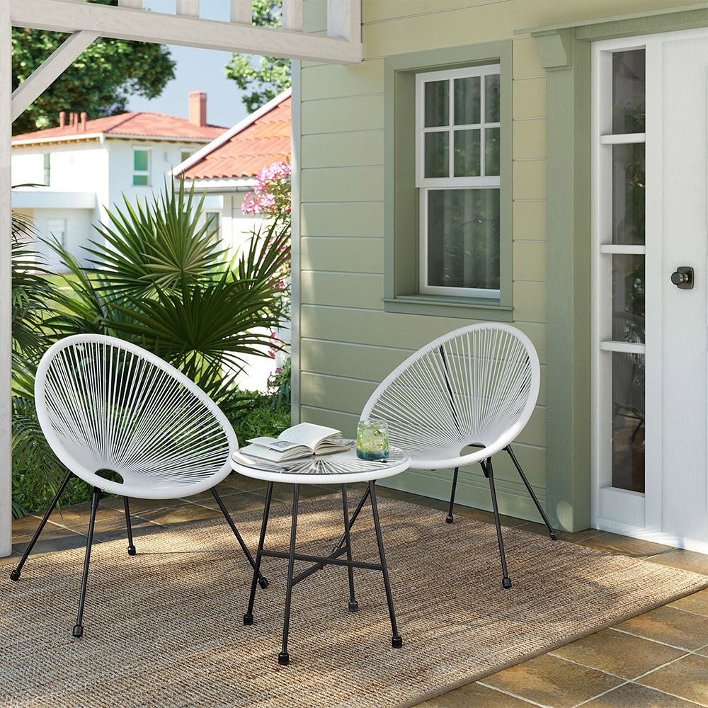 Loungeset Acapulco 3 delar - 2 stolar och bord med glasskiva - Vit