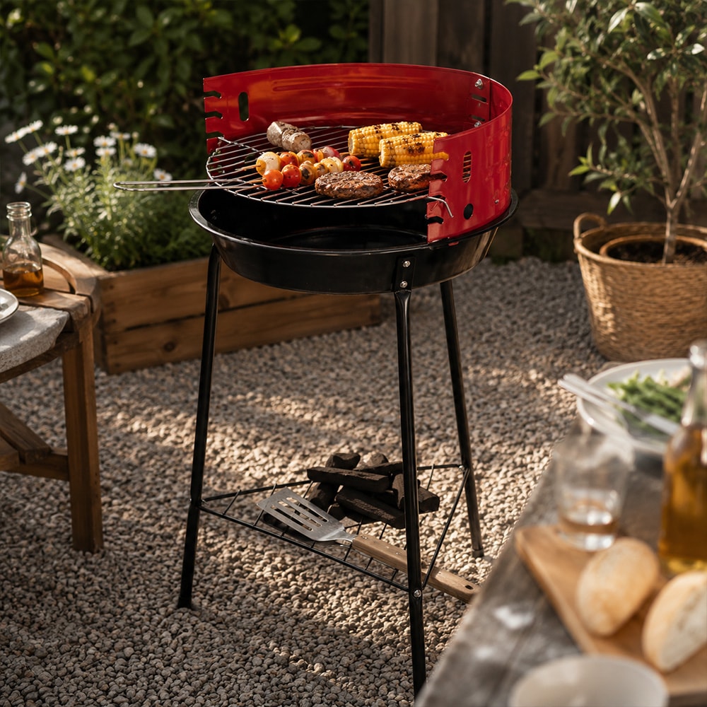 Grill på ben 33 cm / kolgrill på ben / trebensgrill med kromat galler