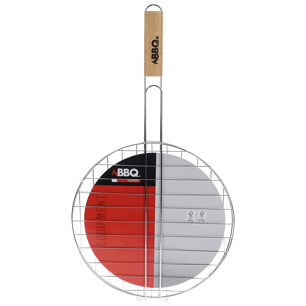 Runt grillhalster med trähandtag / runt grillgaller med handtag