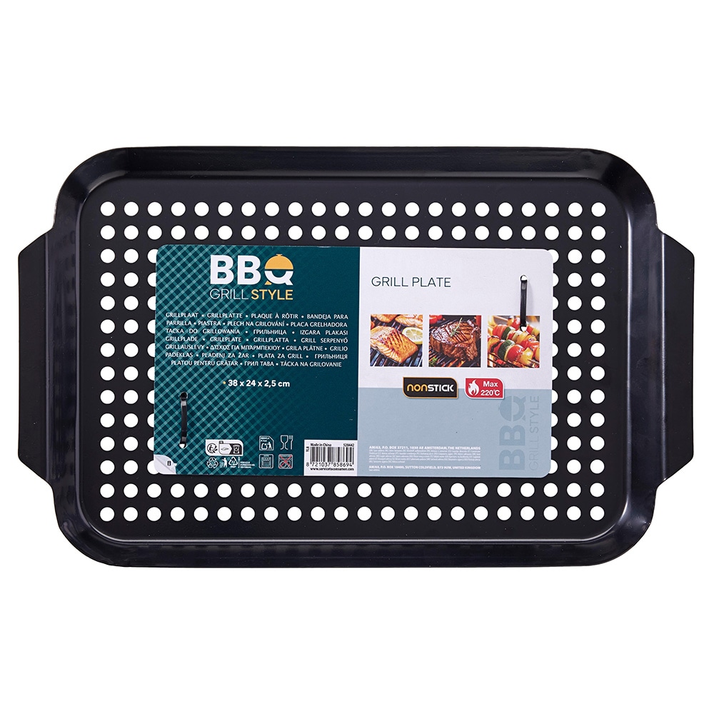 Grillkorg i metall med non-stick 38 x 24 x 2,5 cm / perforerad grillkorg