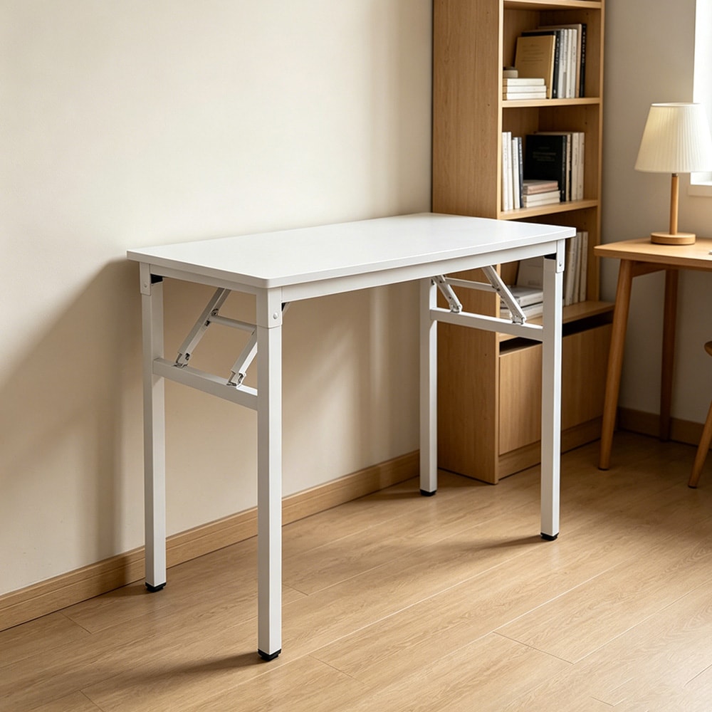 Hopfällbart bord 80×40×75 cm / fällbart skrivbord med stålram / monteringsfritt datorbord – Vit