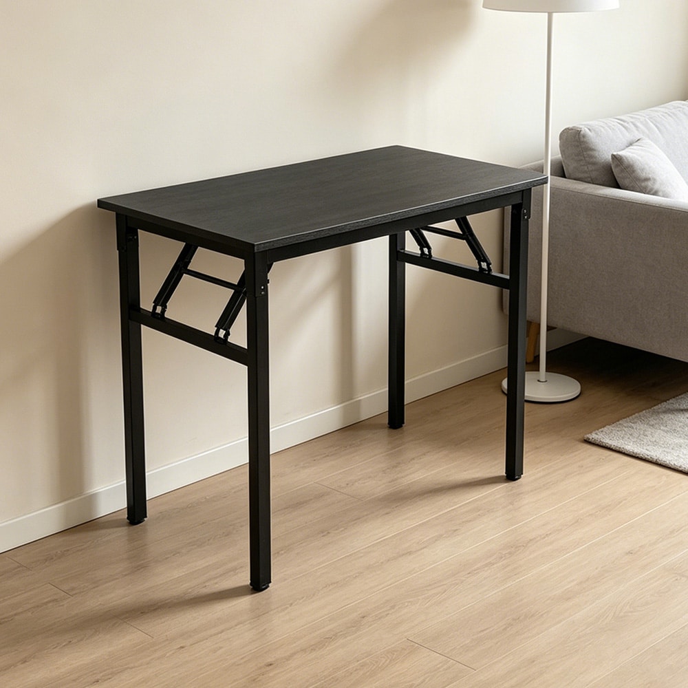 Hopfällbart bord 80×40×75 cm / fällbart skrivbord med stålram / monteringsfritt datorbord – Svart