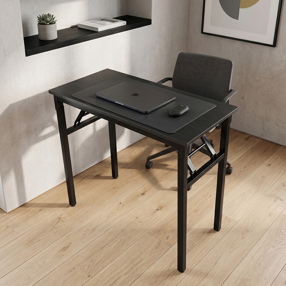 Hopfällbart bord 80×40×75 cm / fällbart skrivbord med stålram / monteringsfritt datorbord – Svart