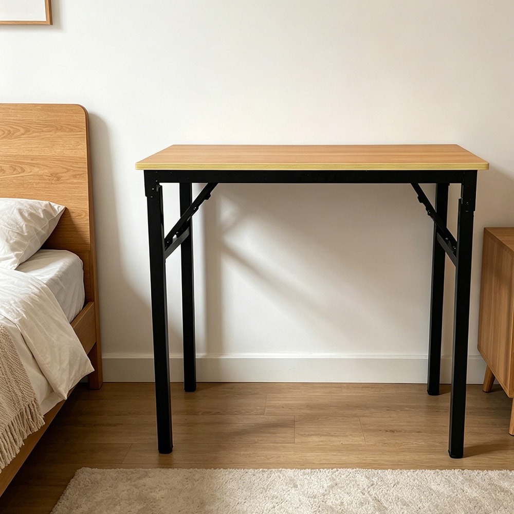 Hopfällbart bord 80×40×75 cm / fällbart skrivbord med stålram / monteringsfritt datorbord – Bambu/svart