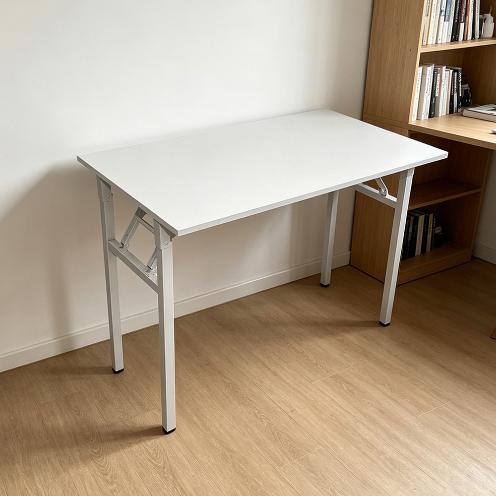Hopfällbart bord 100×60×75 cm / fällbart skrivbord med stålram / monteringsfritt datorbord – Vit