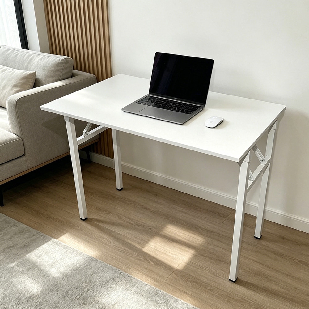 Hopfällbart bord 100×60×75 cm / fällbart skrivbord med stålram / monteringsfritt datorbord – Vit