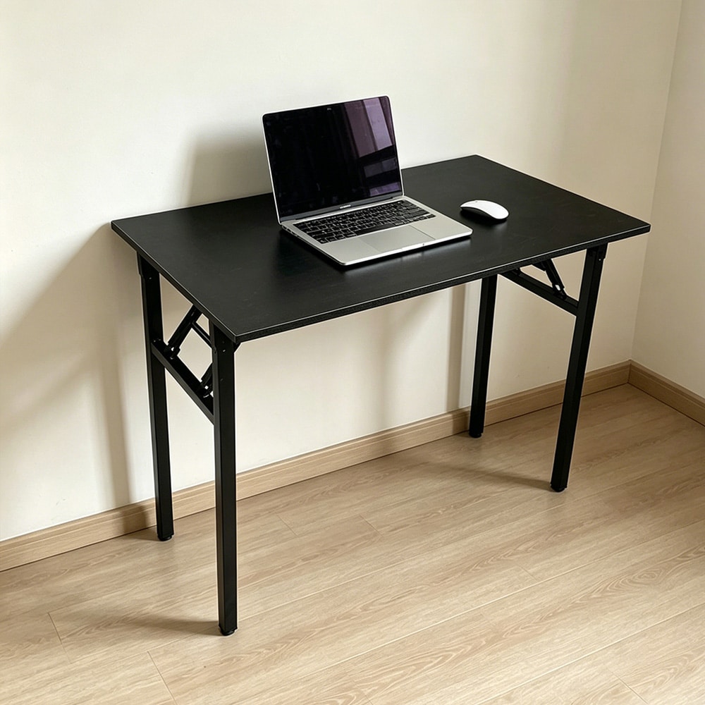 Hopfällbart bord 100×60×75 cm / fällbart skrivbord med stålram / monteringsfritt datorbord – Svart