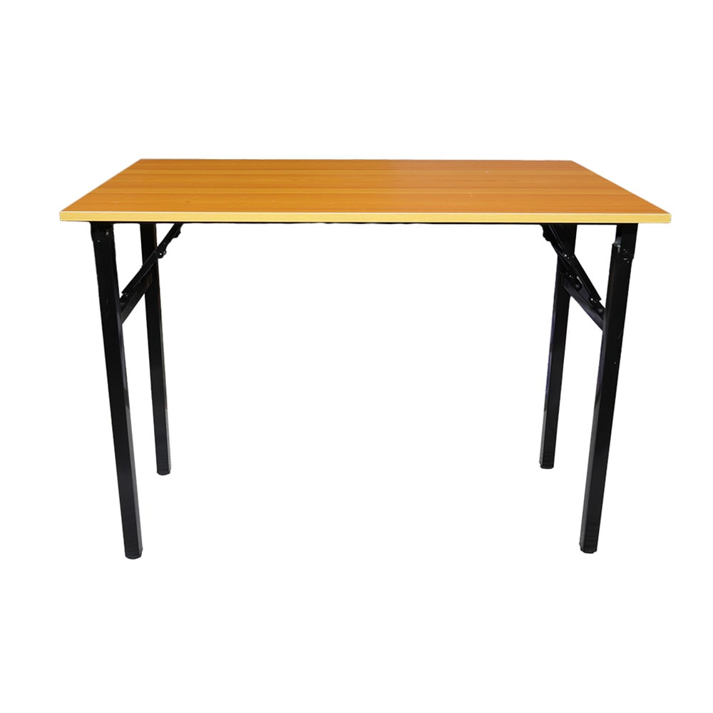Hopfällbart bord 100×60×75 cm / fällbart skrivbord med stålram / monteringsfritt datorbord – Bambu/svart