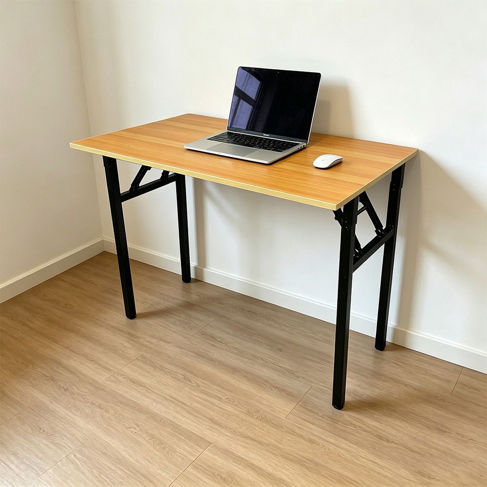 Hopfällbart bord 100×60×75 cm / fällbart skrivbord med stålram / monteringsfritt datorbord – Bambu/svart