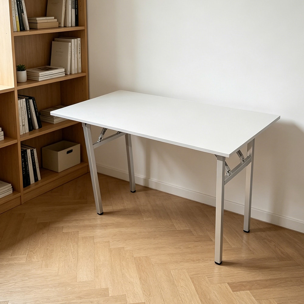 Hopfällbart bord 120×60×75 cm / fällbart skrivbord med stålram / monteringsfritt datorbord – Vit
