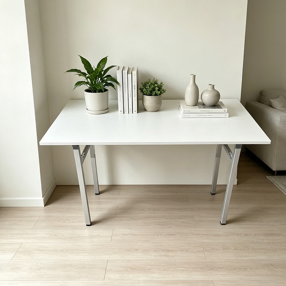 Hopfällbart bord 120×60×75 cm / fällbart skrivbord med stålram / monteringsfritt datorbord – Vit