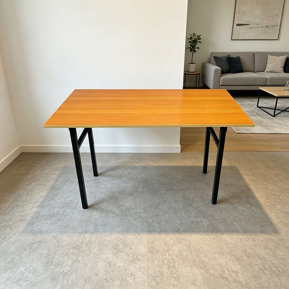Hopfällbart bord 120×60×75 cm / fällbart skrivbord med stålram / monteringsfritt datorbord – Bambu/svart