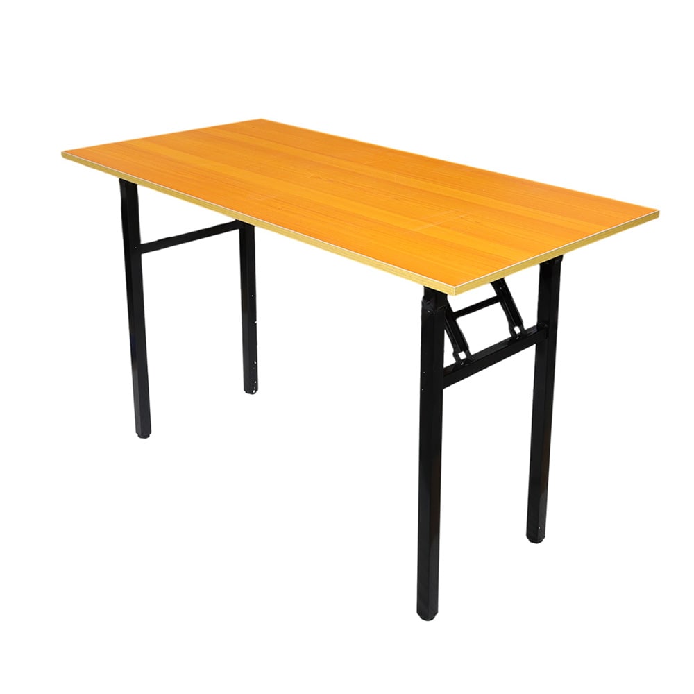 Hopfällbart bord 120×60×75 cm / fällbart skrivbord med stålram / monteringsfritt datorbord – Bambu/svart